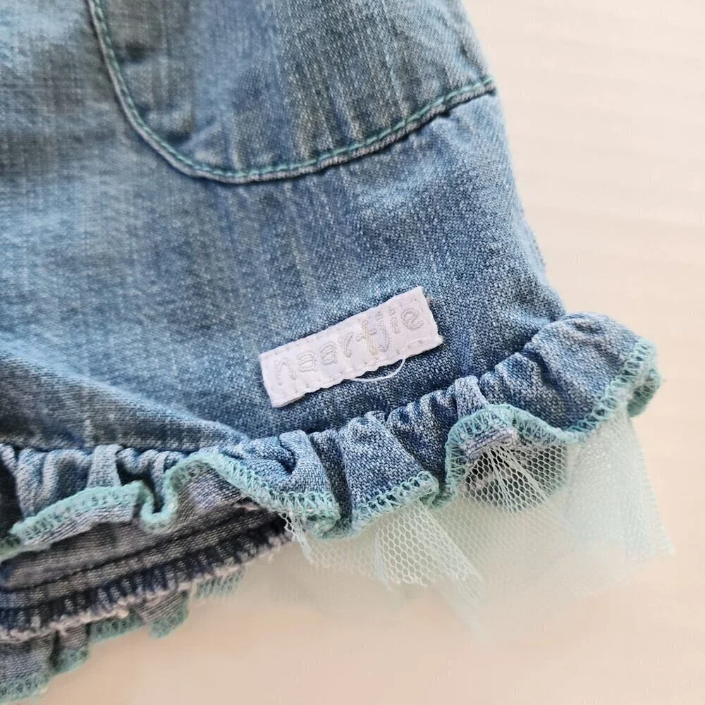Naartjie outfit New top 18-24 and denim shorts 2 T Blue white tulle ruffle